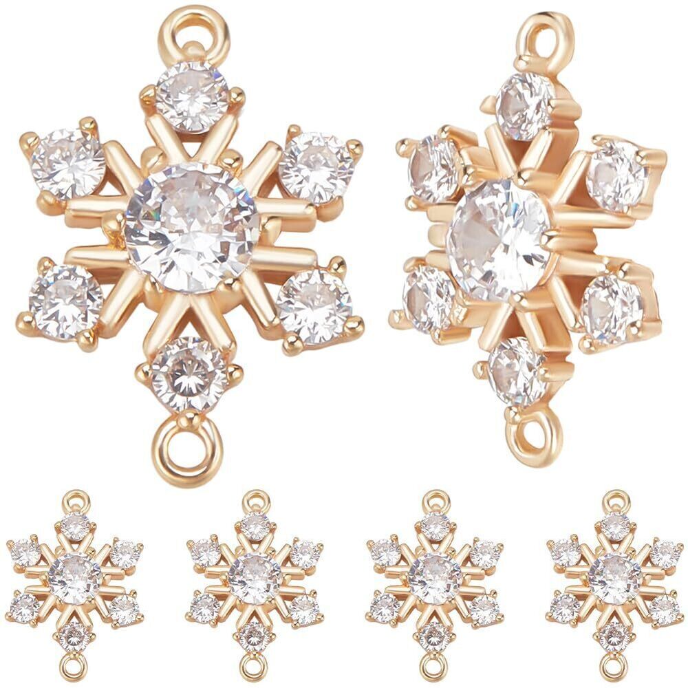 3621 1 Box 10Pcs Cubic Zirconia Snowflake Links 18K Gold Plated Brass
